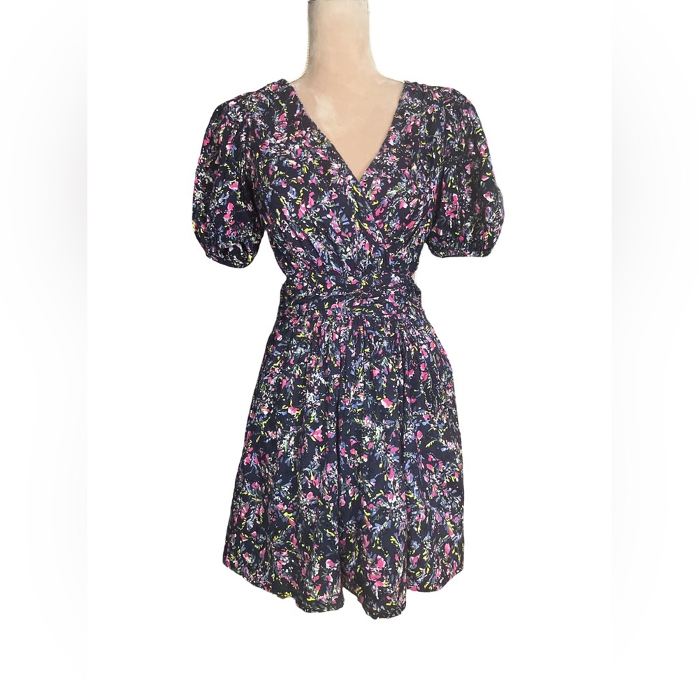 French Connection Navy Blue Floral Cotton Eyelet Lace Mini Dress with Cutouts - Picture 6 of 16